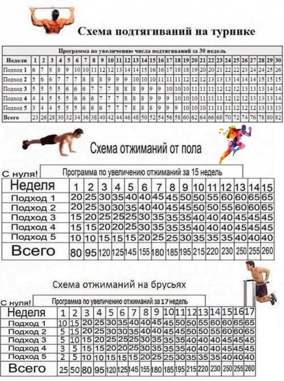 Таблица подтягиваний на турнике с нуля