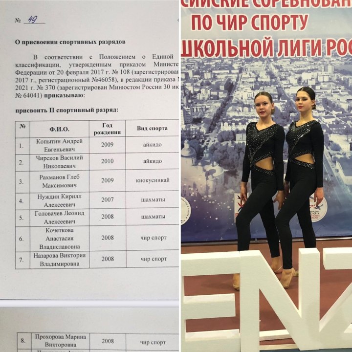 Присвоение спортивных разрядов Чир спорт партнёрский стант