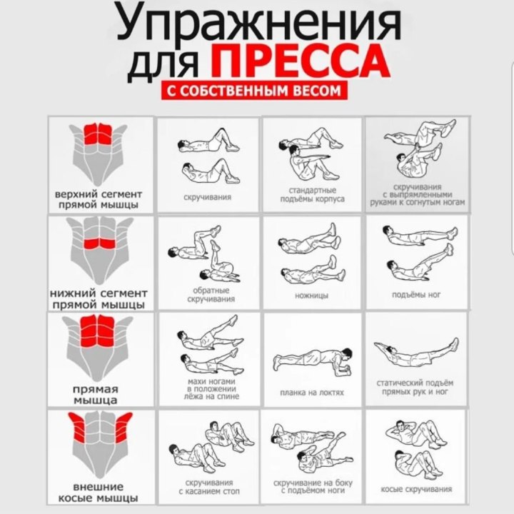 Упражнения для прокачки всех мышц пресса